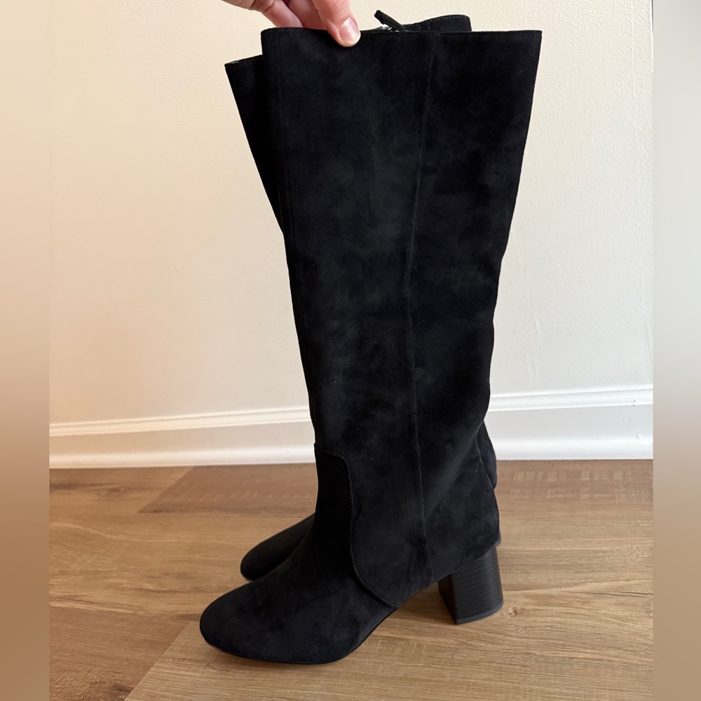 NWT Jcrew Black Suede Knee-high Heeled boots